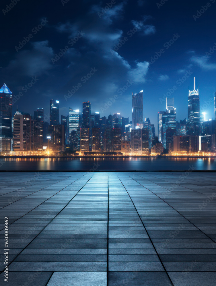 empty floor with city background