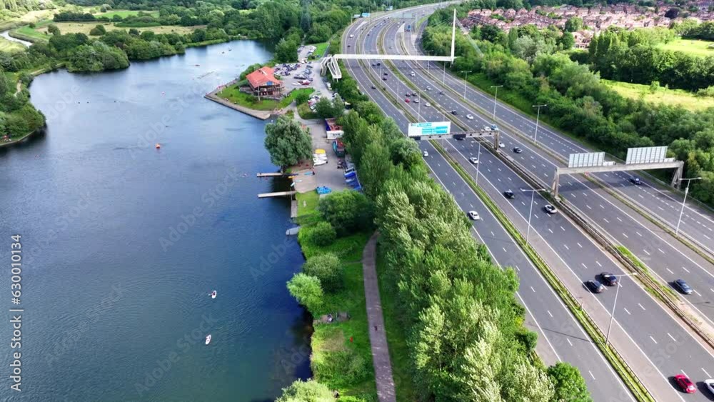 Manchester M60 Ring Road. Aerial photo taken from sales water park.