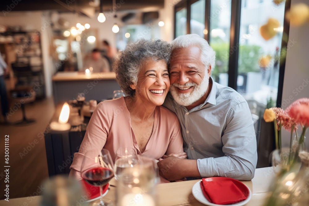 Happy senior couple on romantic date to celebrate wedding anniversary Happy senior couple on romantic date to celebrate wedding anniversary