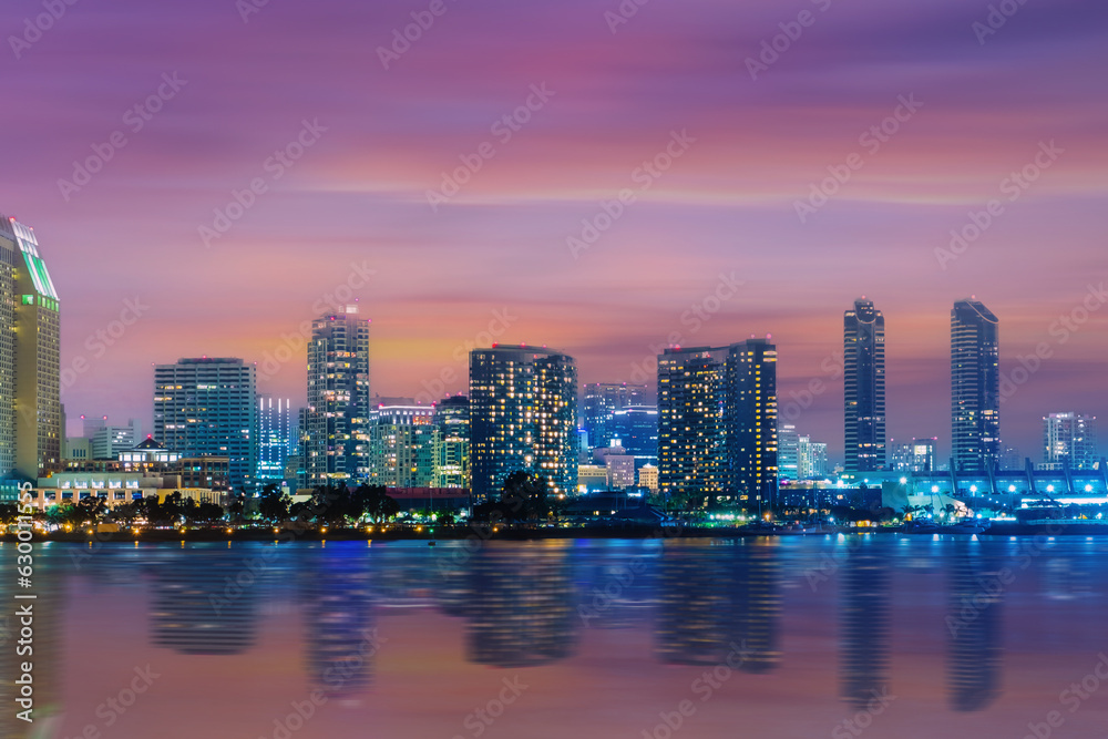 View of cityscape at Night , San Diego, 