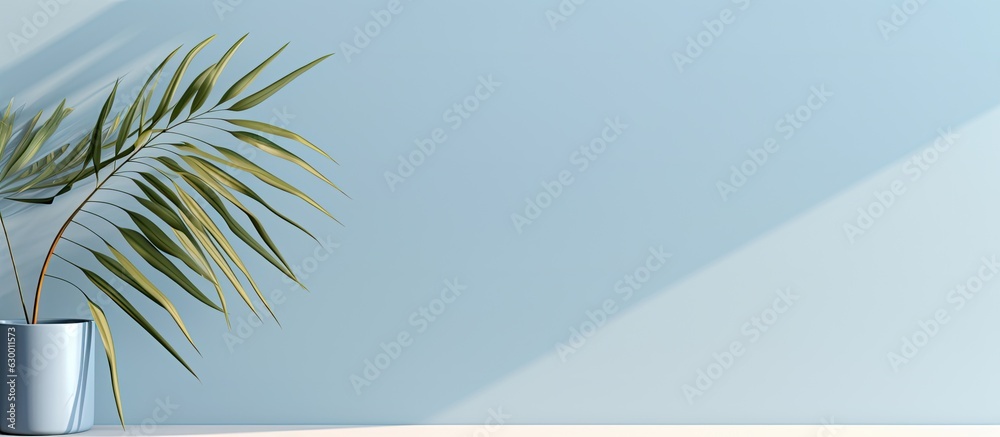 Minimal abstract background for product presentation, featuring a blurred shadow from palm leaves on Minimal abstract background for product presentation, featuring a blurred shadow from palm leaves on