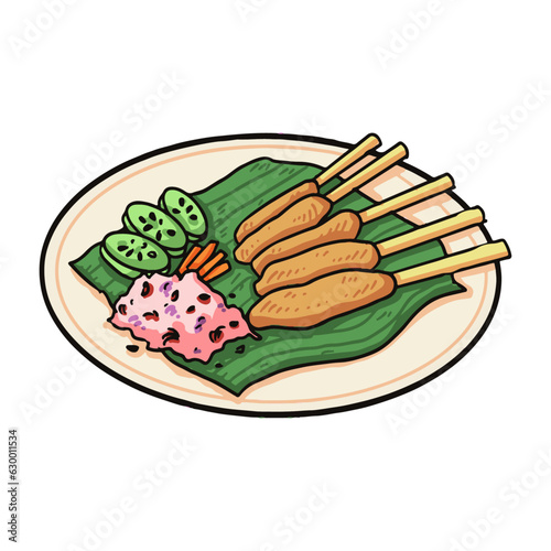satai fish Indonesian famous food illustration