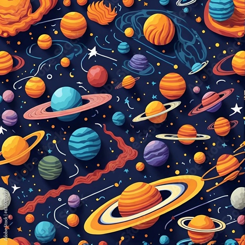 Seamless planet pattern with Vibrant Colors