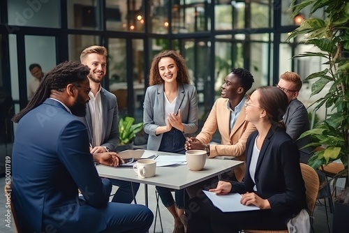 Multiethnic group of business people discussing in modern office