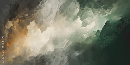 Abstract oil painting of a cream and beige dust colored paint colliding with a dark forest green paint gradient in the bottom of the image  heavy brushstrokes