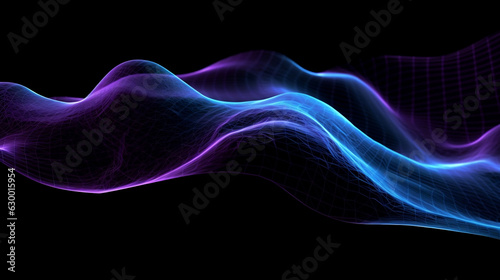 Wallpaper Mural Dynamic wavy mesh in gradient blue and purple colors isolated on black futuristic technology abstract background. Torontodigital.ca