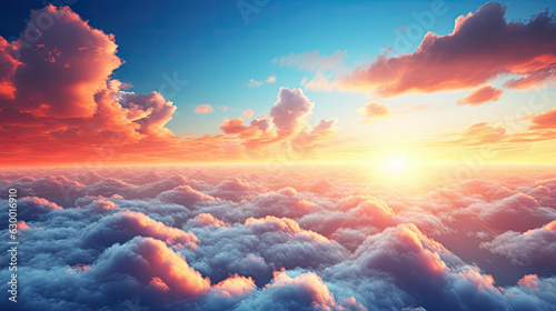 sunset sky and fluffy clouds created with generative ai