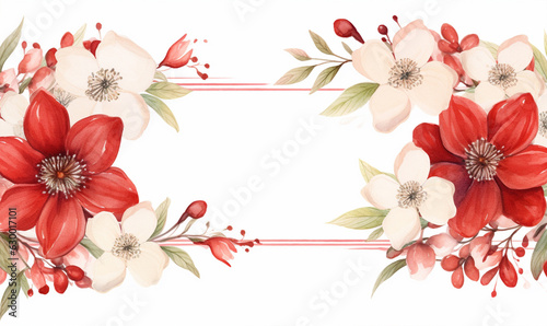 watercolor bright abstract background red flowers, frame, texture, pattern. template for design