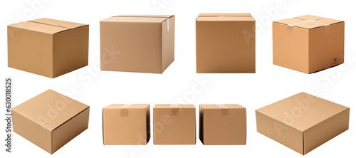Various cardboard boxes for shipping, isolated, white background, mockup, generative ai photo