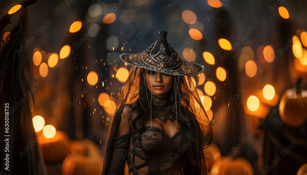 Hot halloween witch ready for a spooky night. Generative AI illustrations