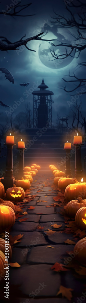 Halloween scenery with spooky pumpkins and haunted nightmares. Generative AI illustrations Halloween scenery with spooky pumpkins and haunted nightmares. Generative AI illustrations