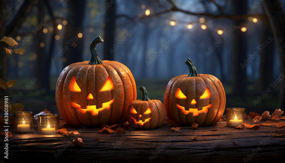 Cute and evil Halloween pumkin, ready for a spooky night Generative AI illustrations Cute and evil Halloween pumkin, ready for a spooky night Generative AI illustrations