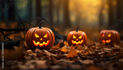 Cute and evil Halloween pumkin, ready for a spooky night Generative AI illustrations © Polarpx