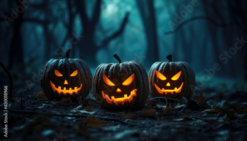 Cute and evil Halloween pumkin, ready for a spooky night Generative AI illustrations © Polarpx