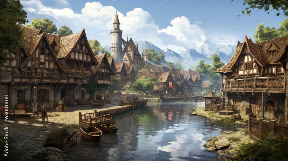 Naklejka premium Fantasy RPG Village Game Artwork