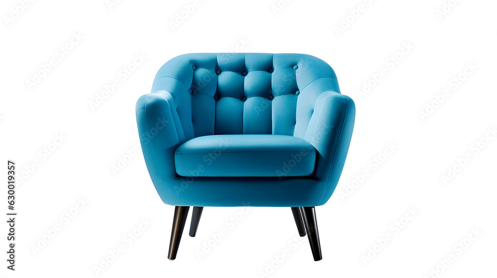 Fototapeta premium Elevate Your Space: Stylish Blue Chair, Front View, Transparent Background - A Must-Have - Generative AI