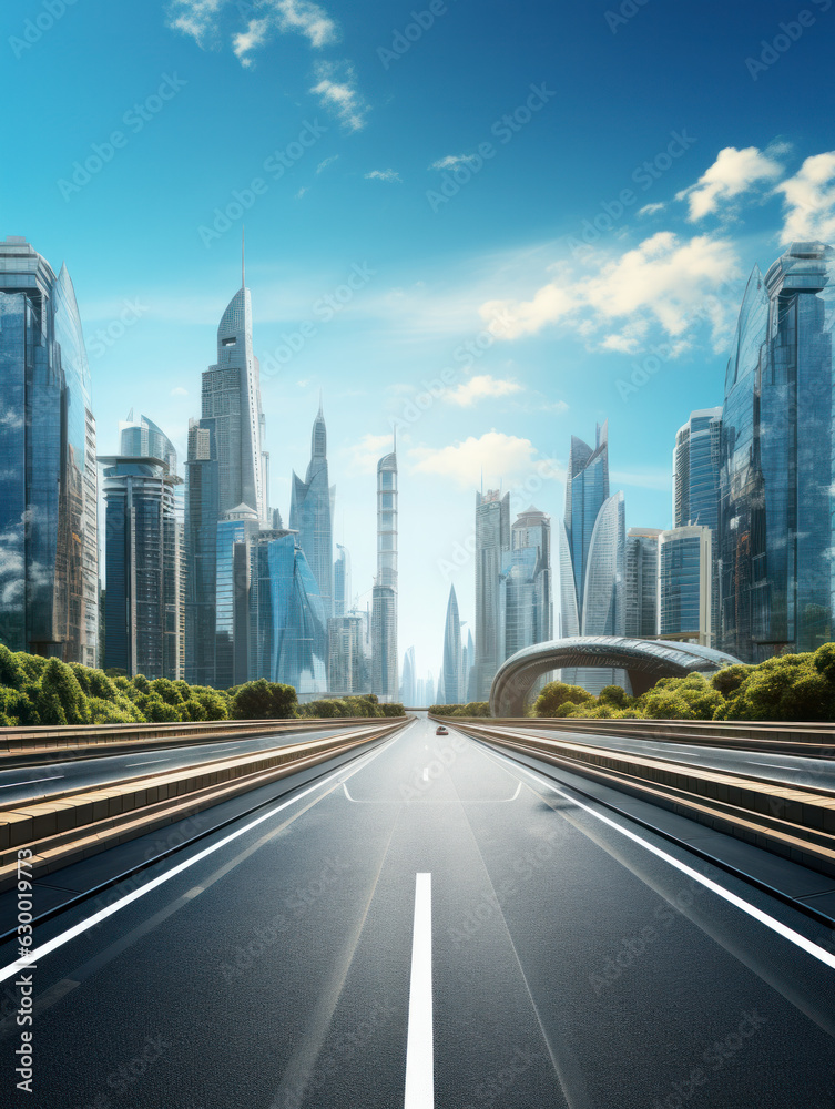 Fototapeta premium empty road with city background.