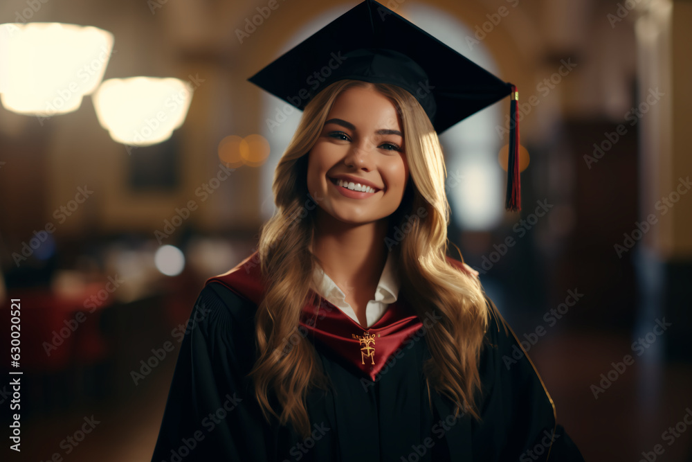 Beautiful young girl student in a bachelor's robe. University graduation