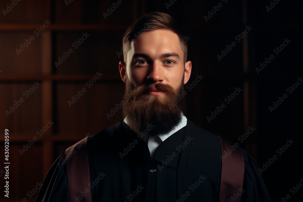 Handsome guy student in bachelor's robe. University graduation