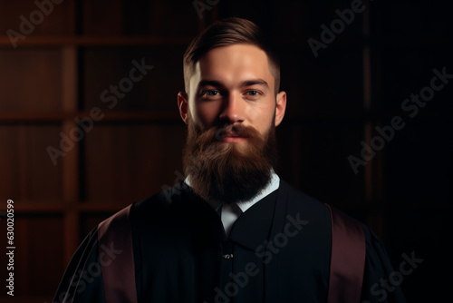 Handsome guy student in bachelor's robe. University graduation