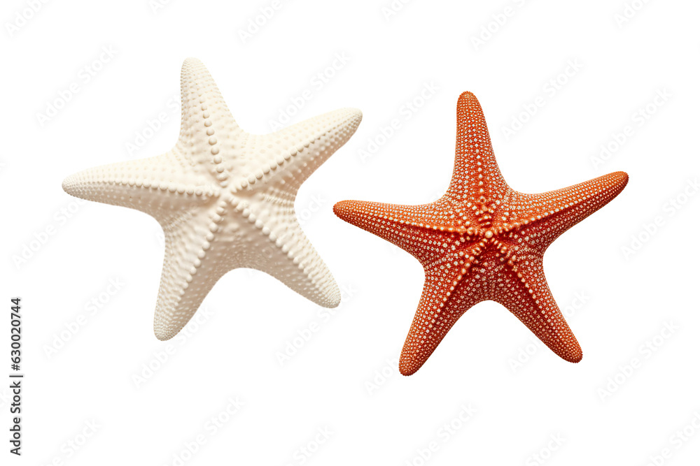 Two different white starfish isolated white background PNG