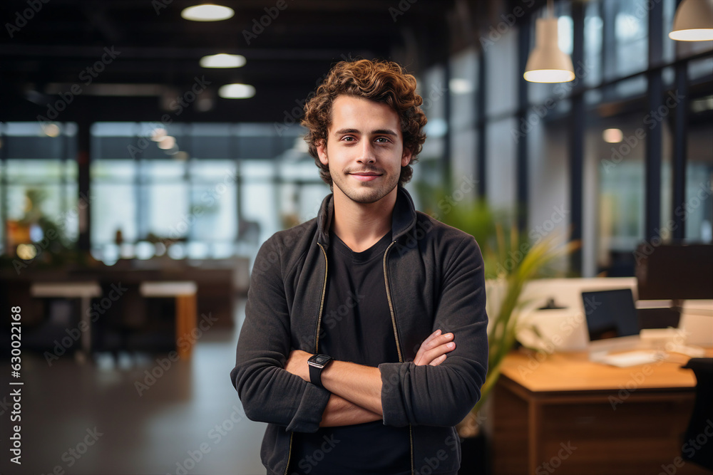 Generative AI picture image of attractive confident young businessman guy hot model appearance seriously looking camera Generative AI picture image of attractive confident young businessman guy hot model appearance seriously looking camera