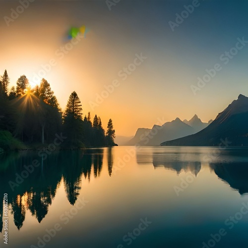 sunrise over lake generated by AI technology