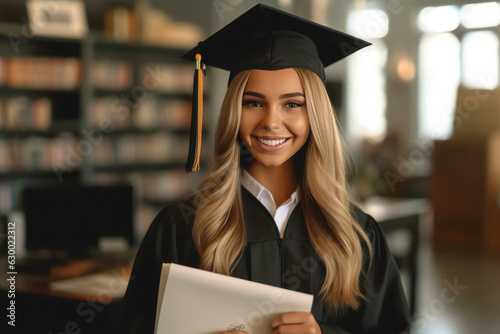 Beautiful woman graduating holding her diploma and smiling