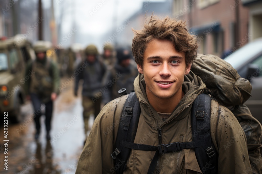 A happy young soldier returning home from the army A happy young soldier returning home from the army