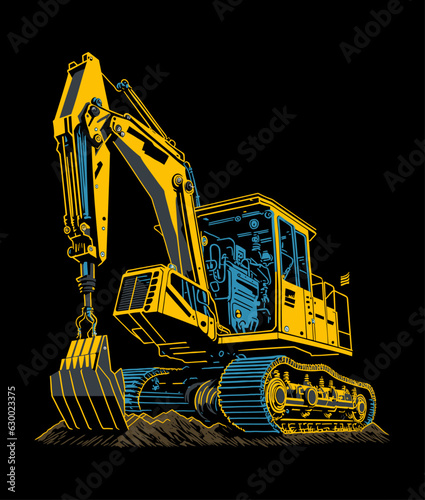 Big yellow excavator vector clip art. Construction vehicle