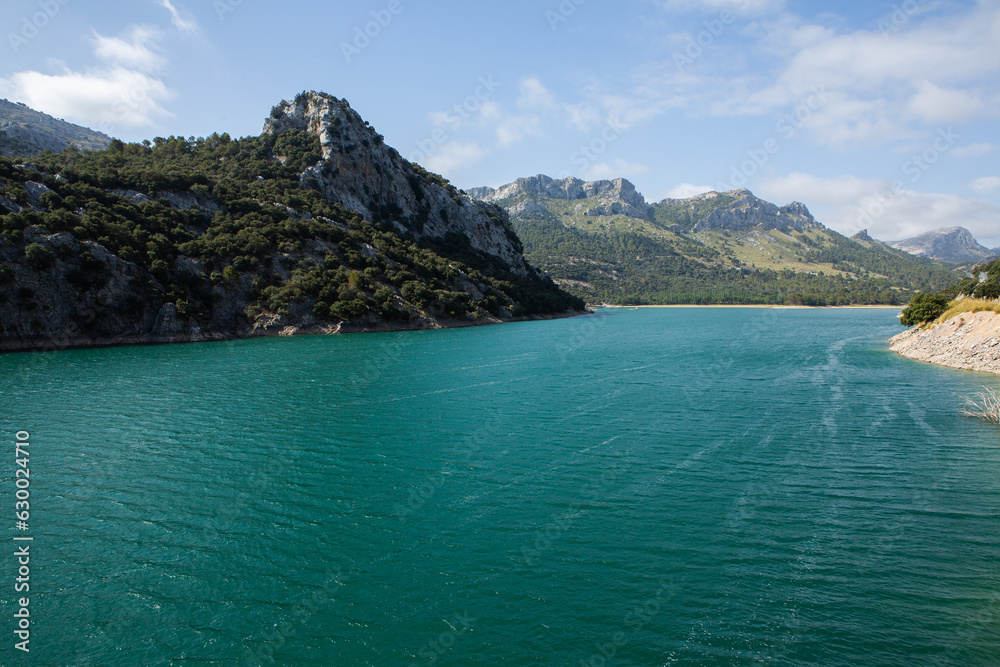 Hiking holidays Mallorca, Spain. Beautiful picture with landscape of Serra de Tramuntana mountains in the island of Majorca in Mediterranean sea. Paradise for bikers. Adventure travel.