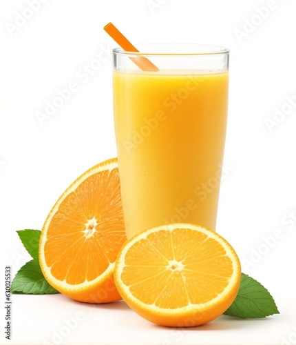 glass of orange juice and orange fruit