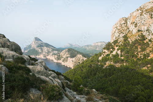 Hiking holidays Mallorca, Spain. Beautiful picture with landscape of Serra de Tramuntana mountains in the island of Majorca in Mediterranean sea. Paradise for bikers. Adventure travel. © romeof