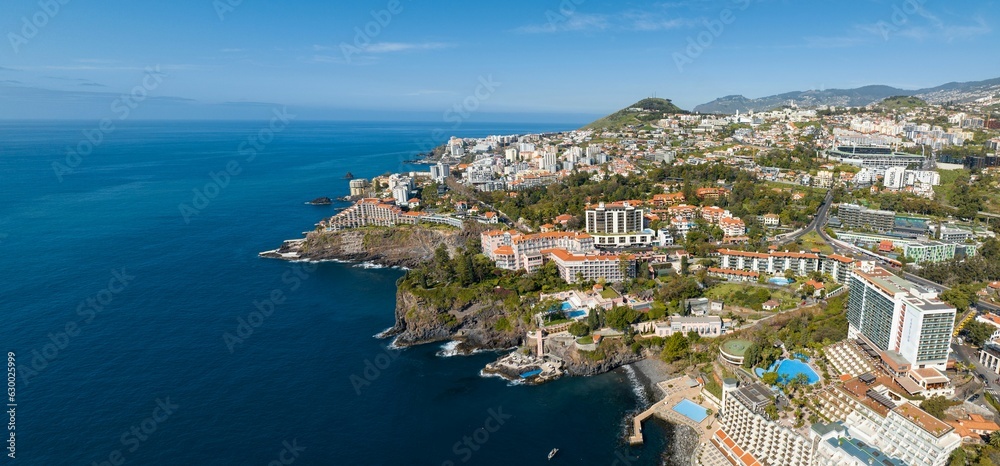Panoramic aerial view over Lido, Funchal city, Madeira Island, Portugal
