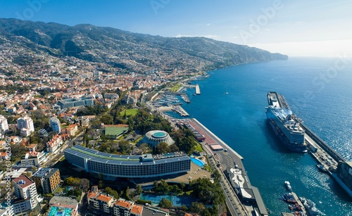 Panoramic aerial view over Funchal bay, Madeira Island, Portugal photo
