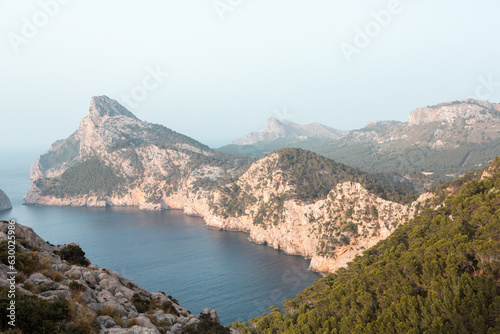 Hiking holidays Mallorca, Spain. Beautiful picture with landscape of Serra de Tramuntana mountains in the island of Majorca in Mediterranean sea. Paradise for bikers. Adventure travel.