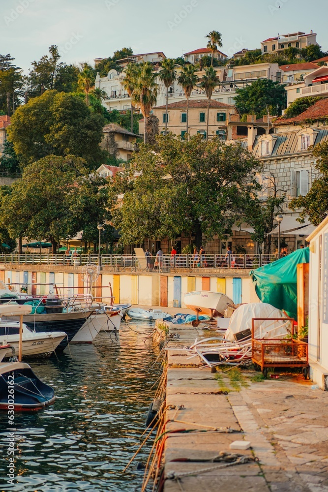 Picturesque view of a harbor in the city of Herceg Novi, Montenegro