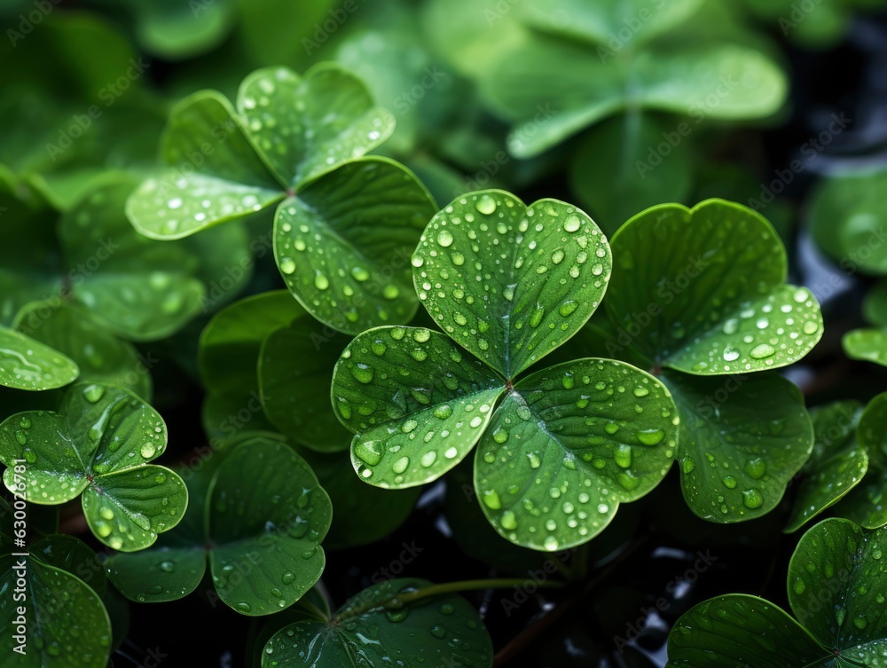 Photo clover in raindrops natural green background
