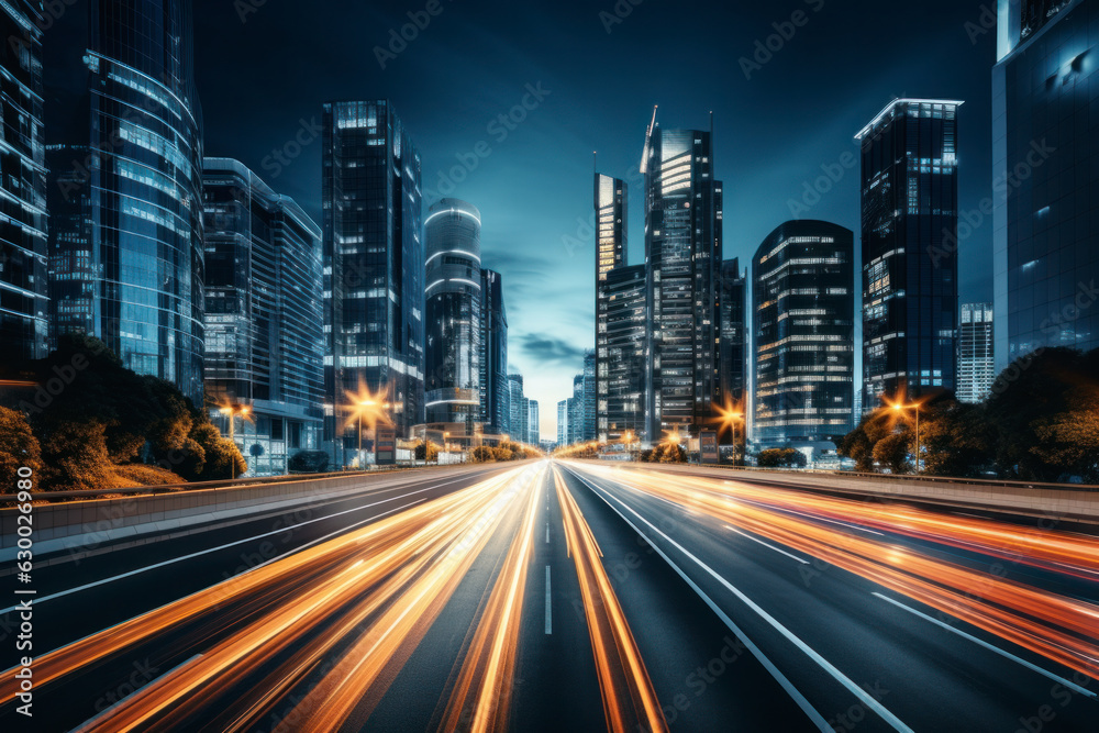 Fototapeta premium empty road with city background.