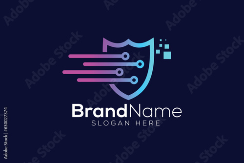 Trendy and Professional Colorful shield technology logo design vector template