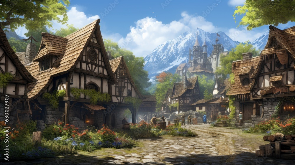 Fototapeta premium Fantasy RPG Village Game Artwork