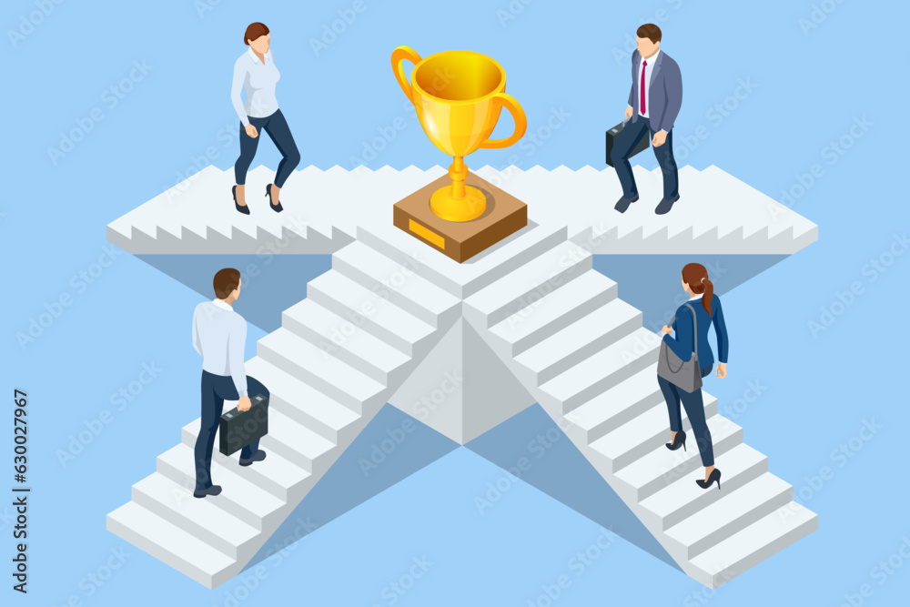 Isometric goal and target achievement concept. Hope to success in business, accomplishment or reaching business goal. Career growth, business success, profit Isometric goal and target achievement concept. Hope to success in business, accomplishment or reaching business goal. Career growth, business success, profit