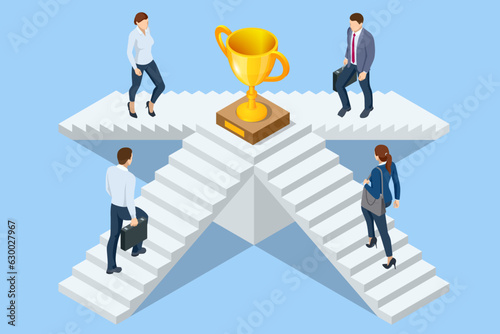 Isometric goal and target achievement concept. Hope to success in business, accomplishment or reaching business goal. Career growth, business success, profit