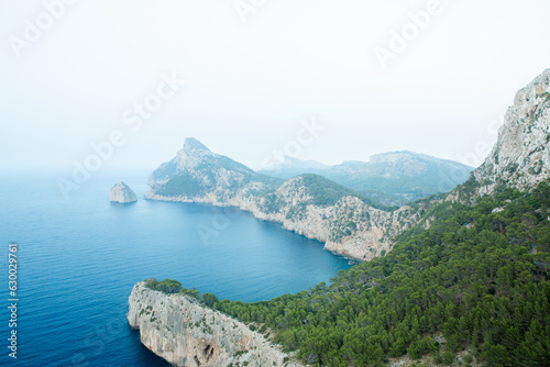 Hiking holidays Mallorca  Spain. Beautiful picture with landscape of Serra de Tramuntana mountains in the island of Majorca in Mediterranean sea. Paradise for bikers. Adventure travel.