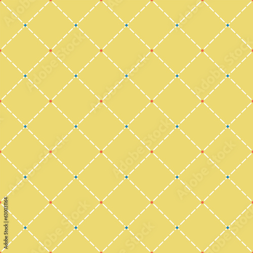 Dashed beige lines forming vintage patchwork squares on retro yellow