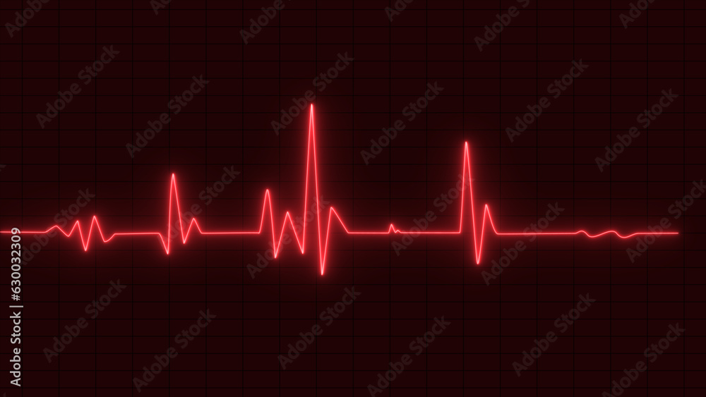 Red glowing neon heartbeat, pulse line. Pulse medical concept background
