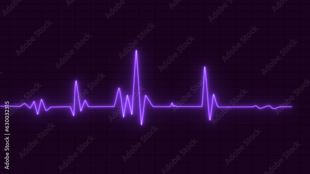 glowing neon heartbeat, pulse line. Heartbeat cardiogram graph background. Neon pulse line on hospital monitor. Health, medicine, graphic concept.
