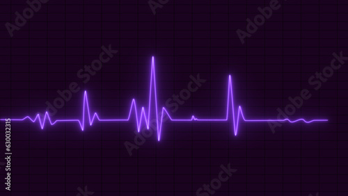 glowing neon heartbeat, pulse line. Heartbeat cardiogram graph background. Neon pulse line on hospital monitor. Health, medicine, graphic concept.