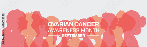 Ovarian Cancer Awareness Month banner design with silhouette of women. Vector illustration