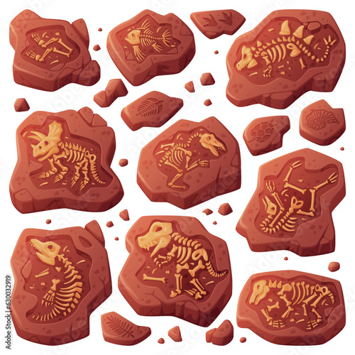 Fossils Obtained by Digging Rested in Soil or Ground Vector Set
